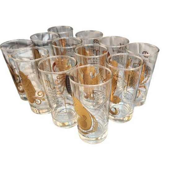 Vintage Mid-Century Libby Zodiac Highball Glasses 23kt Gold  Design Set Of 12 As - Picture 5 of 15